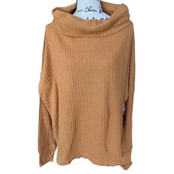 Free People Juicy Long Sleeve Cowl Neck Oversized Camel Thermal Top, Size S - Picture 3 of 7